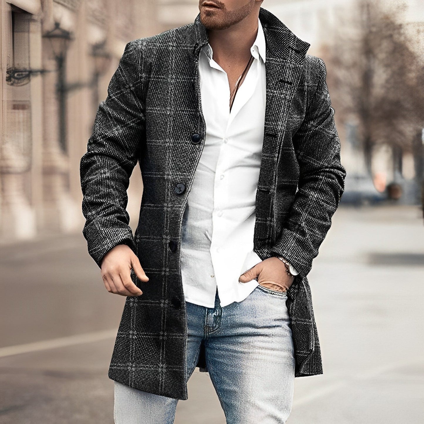Herren Wintermantel Elegant Lang Knöpfe