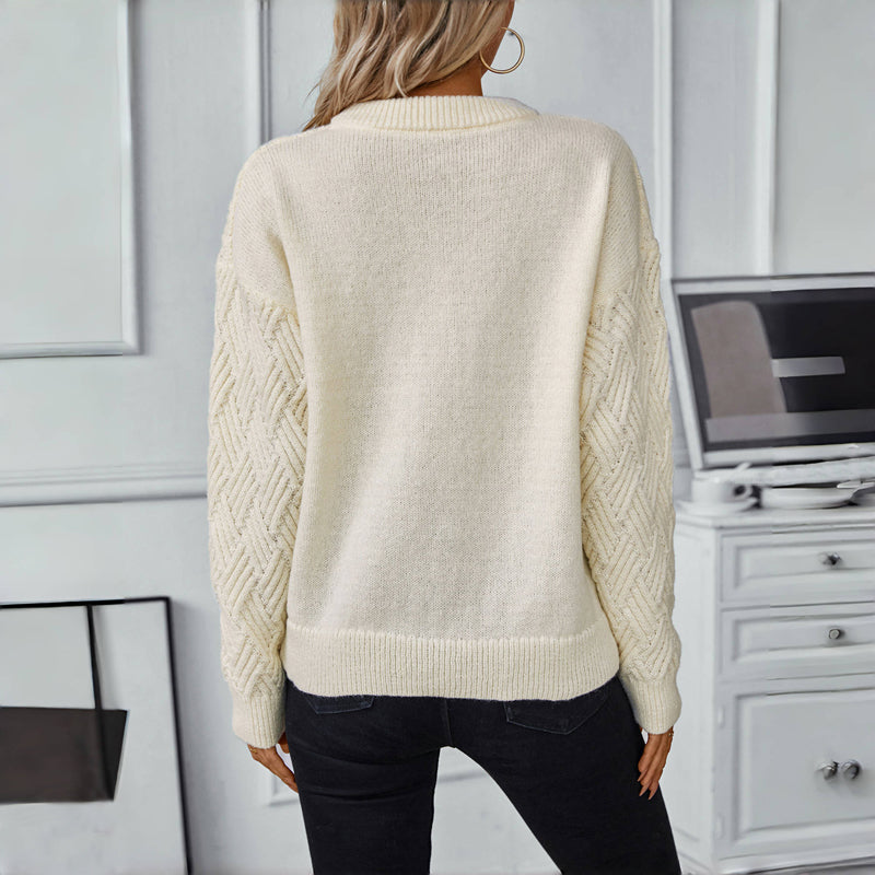 Weicher Einfarbiger Pullover Damen - IdealeKleiden