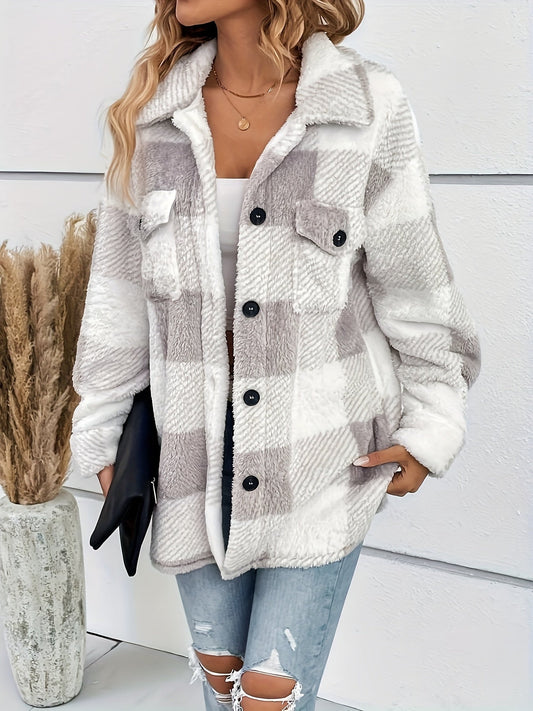Frauen Fleecejacke Karomuster Warm & Bequem - IdealeKleiden
