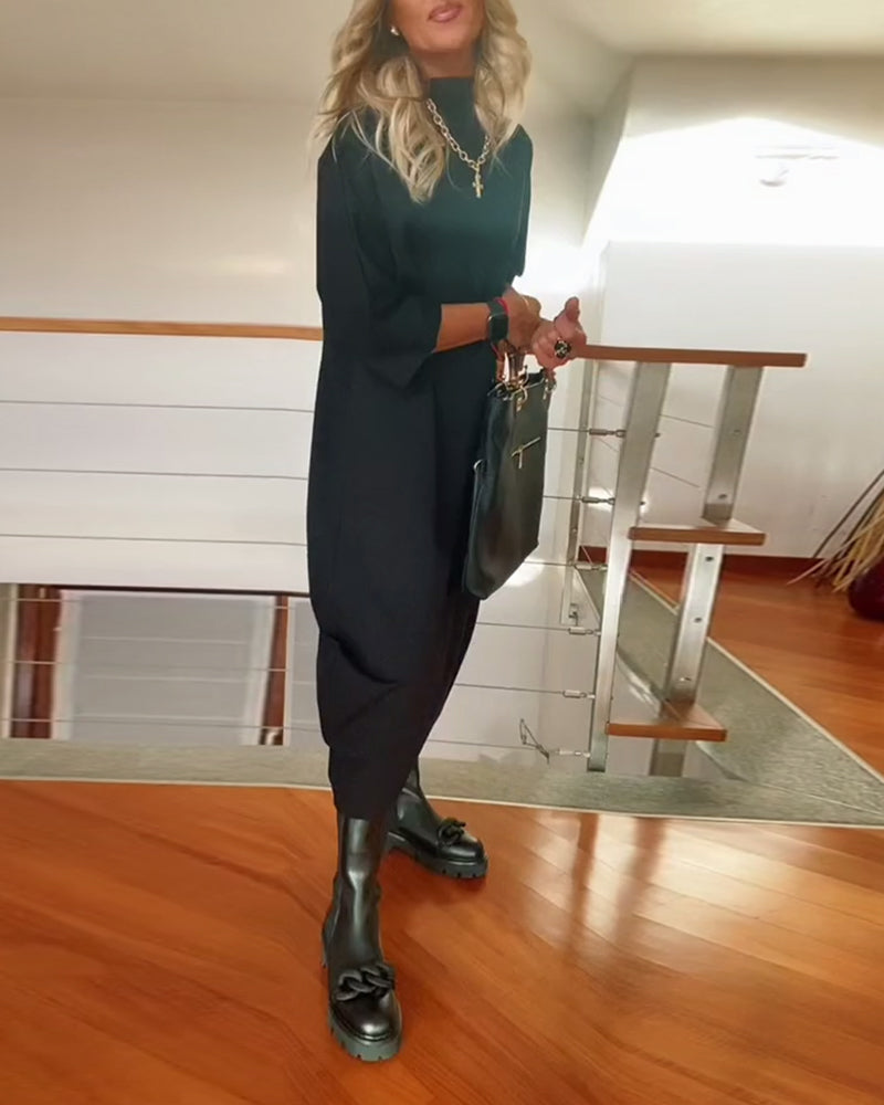 Modisches Damenkleid EinfarbigLocker - IdealeKleiden