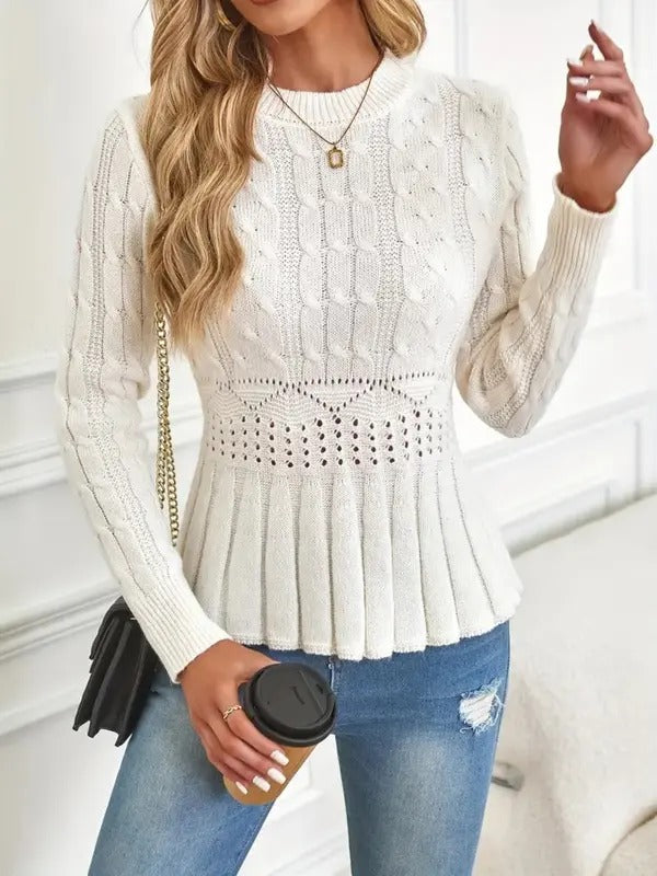 Bequemer Grobstrick Pullover Rundhals Damenmode