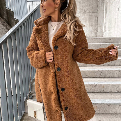 Damen Oversized Teddy Langmantel Warm & Bequem