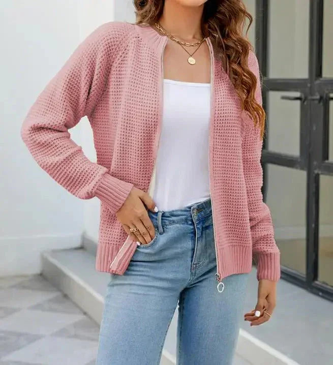 Damen Strickcardigan Herbst Einfarbig Reißverschluss