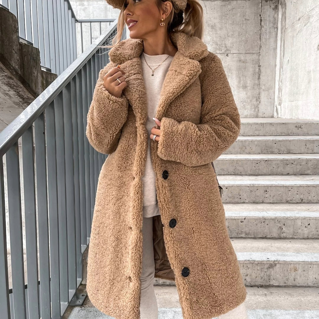 Damen Oversized Teddy Langmantel Warm & Bequem - IdealeKleiden