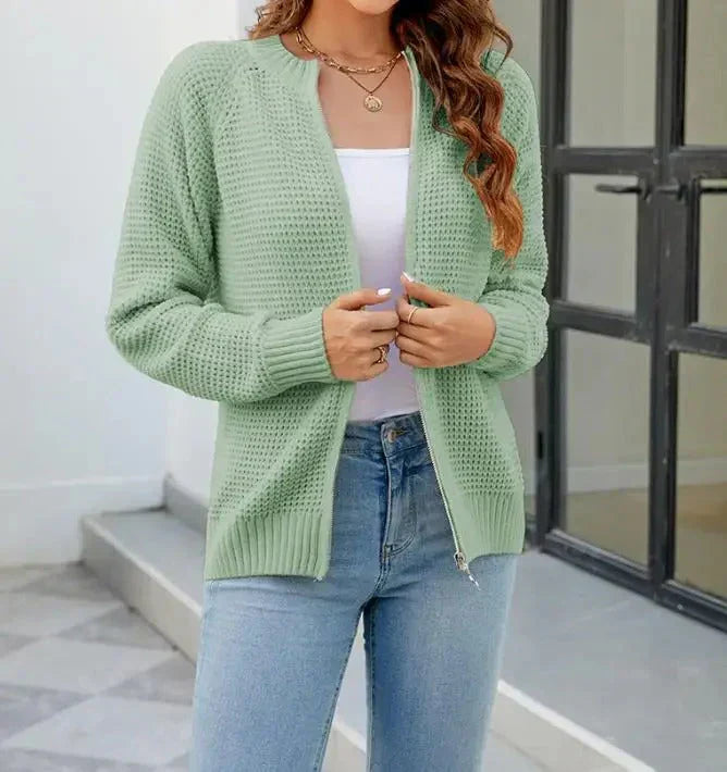 Damen Strickcardigan Herbst Einfarbig Reißverschluss - IdealeKleiden