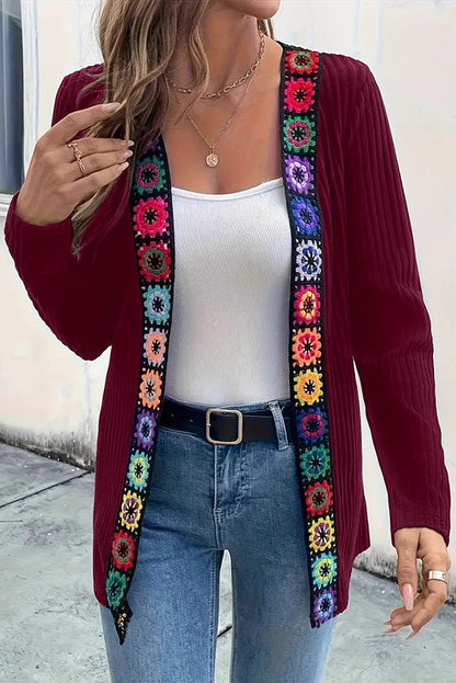 Elegante Strickjacke Blumenmuster Langärmlig