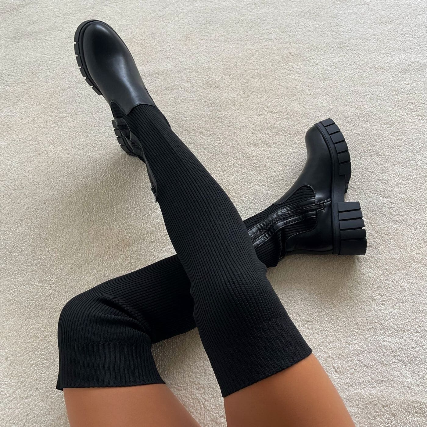 Weite Stiefel Elastisch Komfort - IdealeKleiden