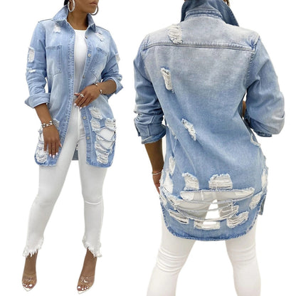Stylische Frauen Jeansjacke Ripped Design
