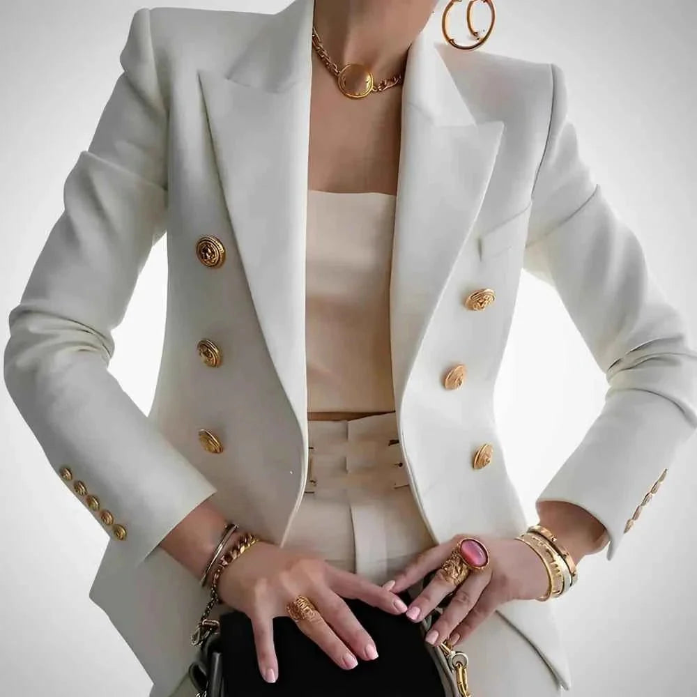 Damen Blazer Doppelreihe Luxus Goldknöpfe