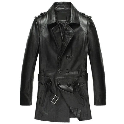 Herren Leder-Trenchcoat Doppelreihig Elegant