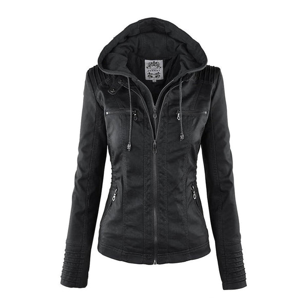 Doppellagige Lederjacke Damen Kapuze