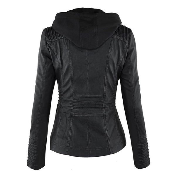 Doppellagige Lederjacke Damen Kapuze - IdealeKleiden
