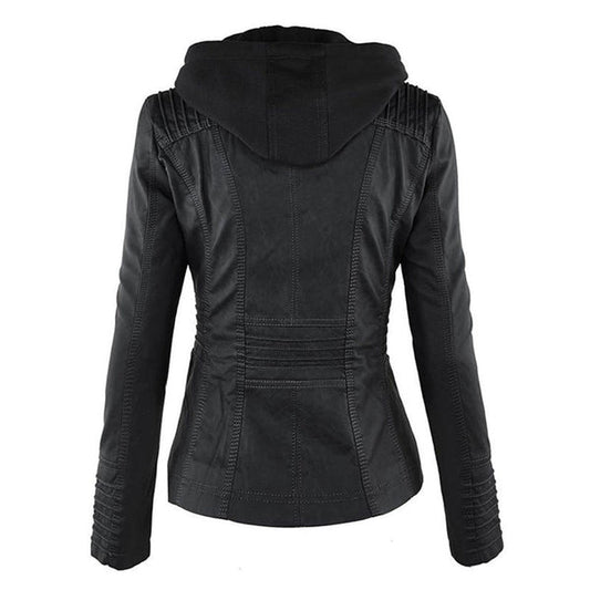 Doppellagige Lederjacke Damen Kapuze - IdealeKleiden
