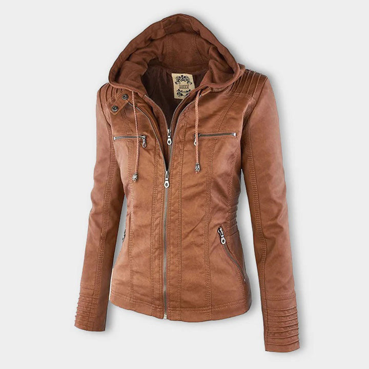 Doppellagige Lederjacke Damen Kapuze