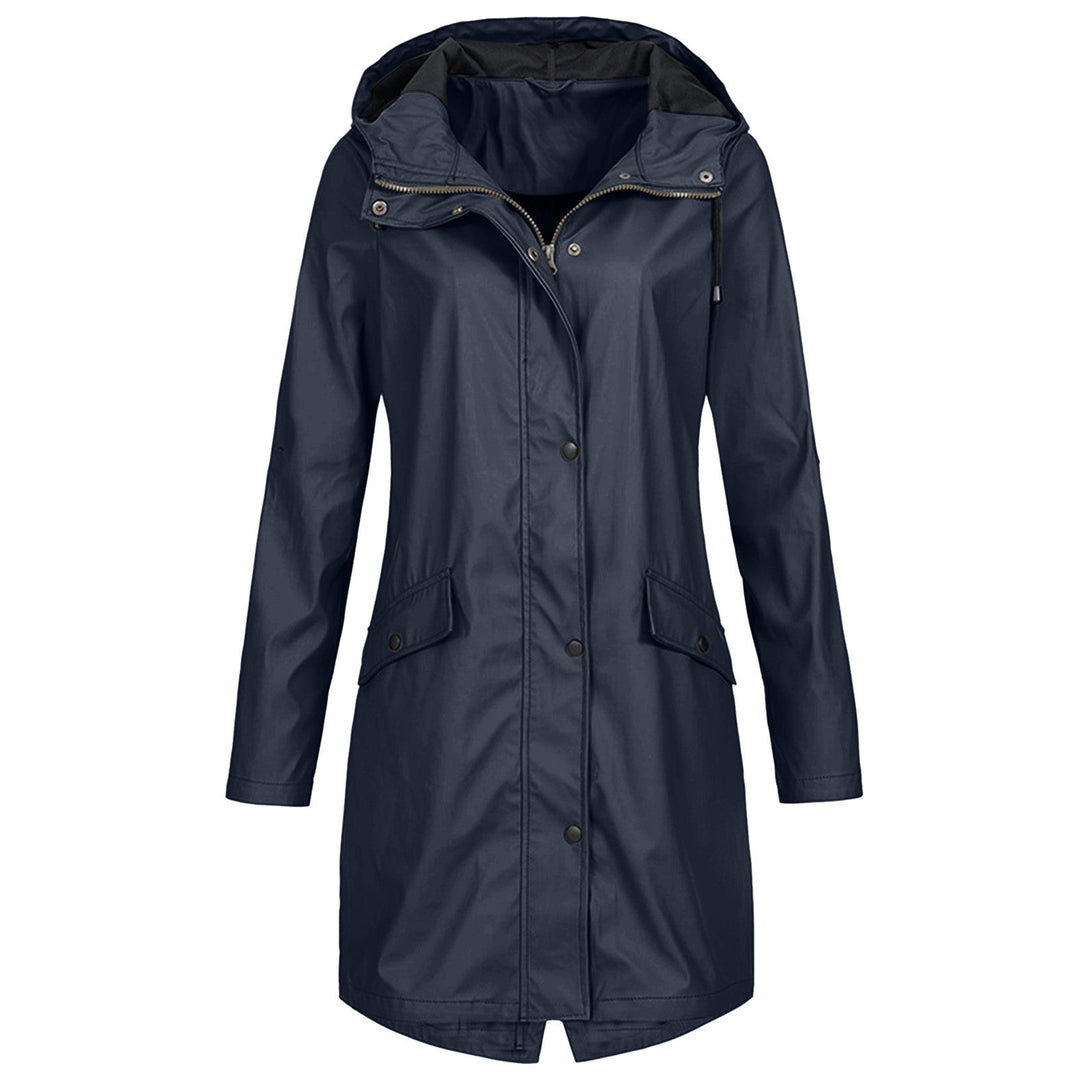Wasserabweisende Regenjacke Damen Mittellang Kapuze
