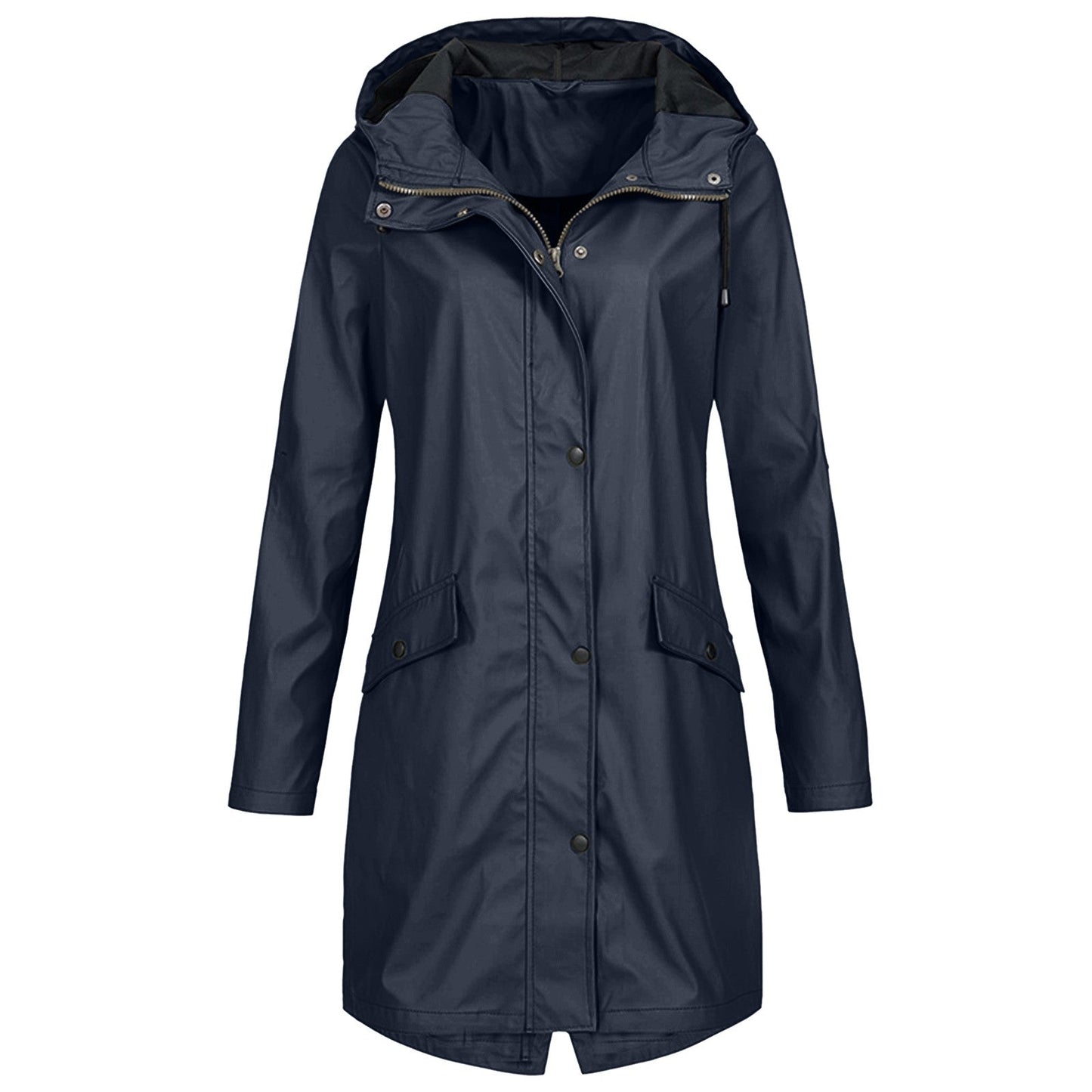 Wasserabweisende Regenjacke Damen Mittellang Kapuze