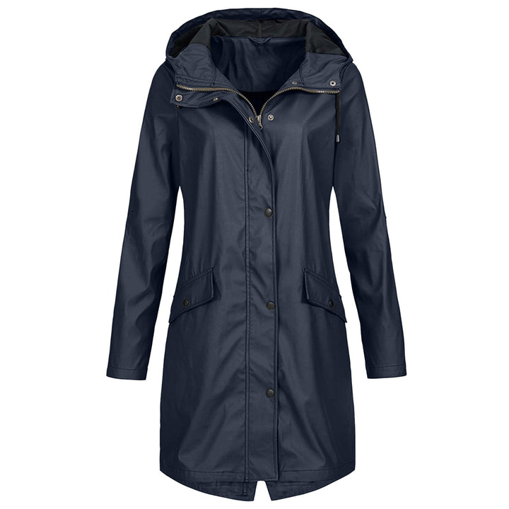 Wasserabweisende Regenjacke Damen Mittellang Kapuze
