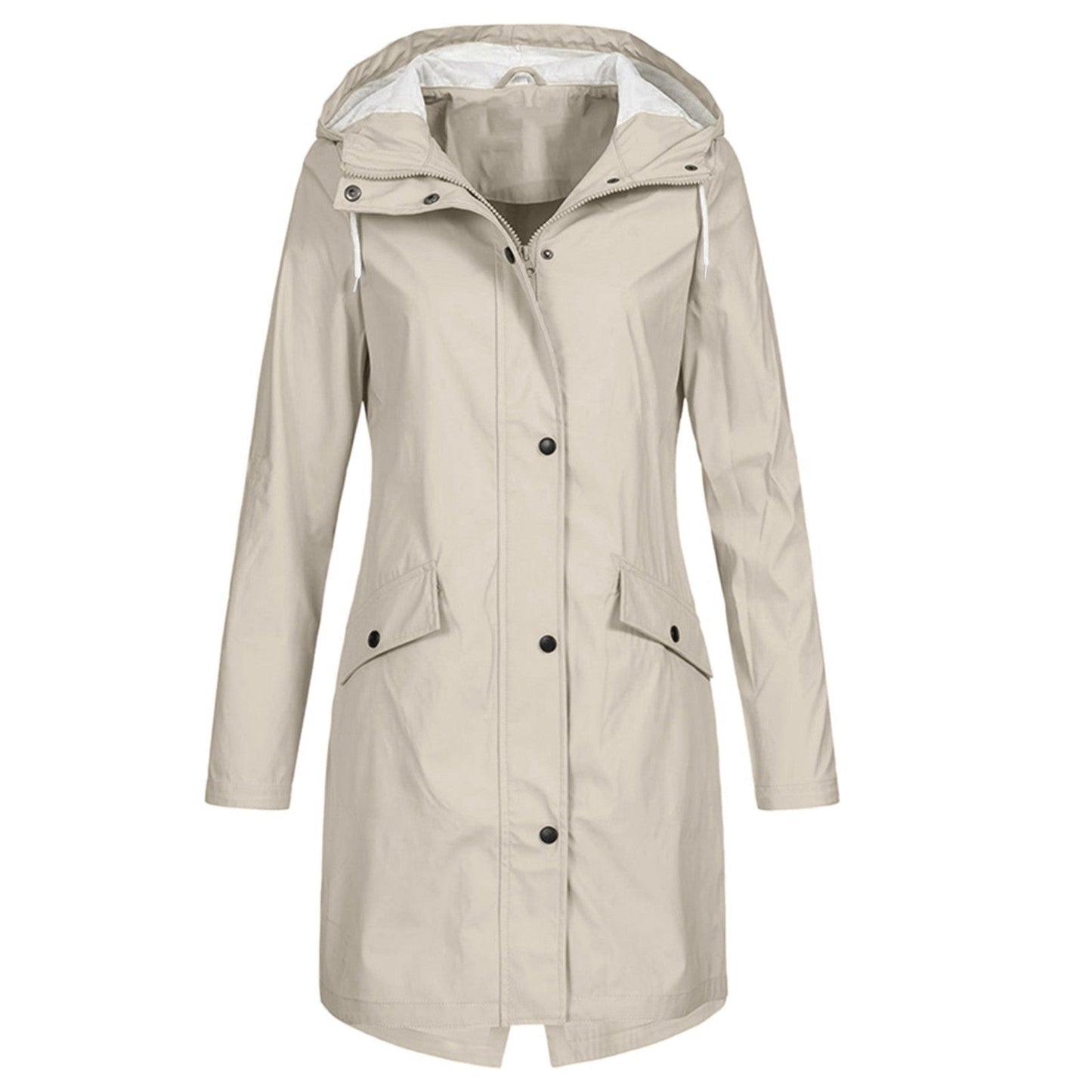 Wasserabweisende Regenjacke Damen Mittellang Kapuze