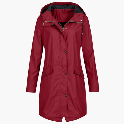 Damen Regenmantel Lang Kapuzenjacke Wasserdicht