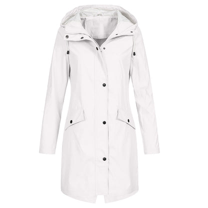 Wasserabweisende Regenjacke Damen Mittellang Kapuze