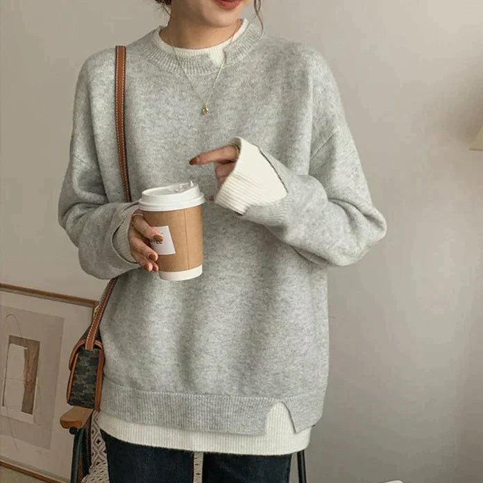 Damen Pullover Grau Eleganz - IdealeKleiden