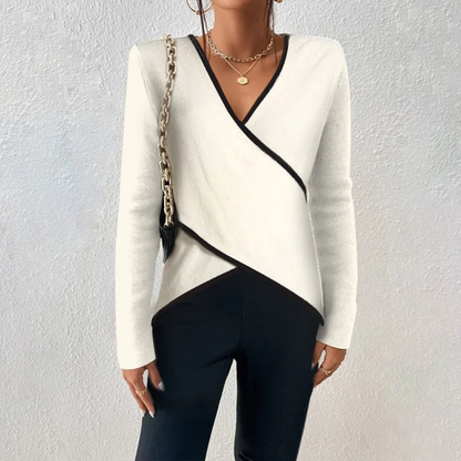 Weicher Elfenbein Pullover Langarm V-Ausschnitt