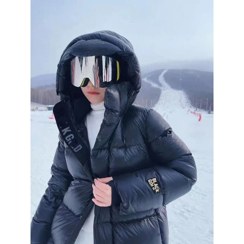 Lange Daunenjacke Damen Winterjacke Modisch Warm