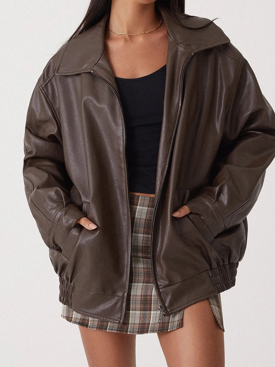 Frauen Lederjacke Streetwear Chic