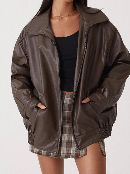 Frauen Lederjacke Streetwear Chic