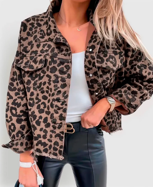 Stylische Damenjacke Leopardenmuster Trend - IdealeKleiden