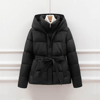 Schmale Steppjacke mit Kapuze und Gürtel