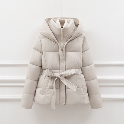 Schmale Steppjacke mit Kapuze und Gürtel