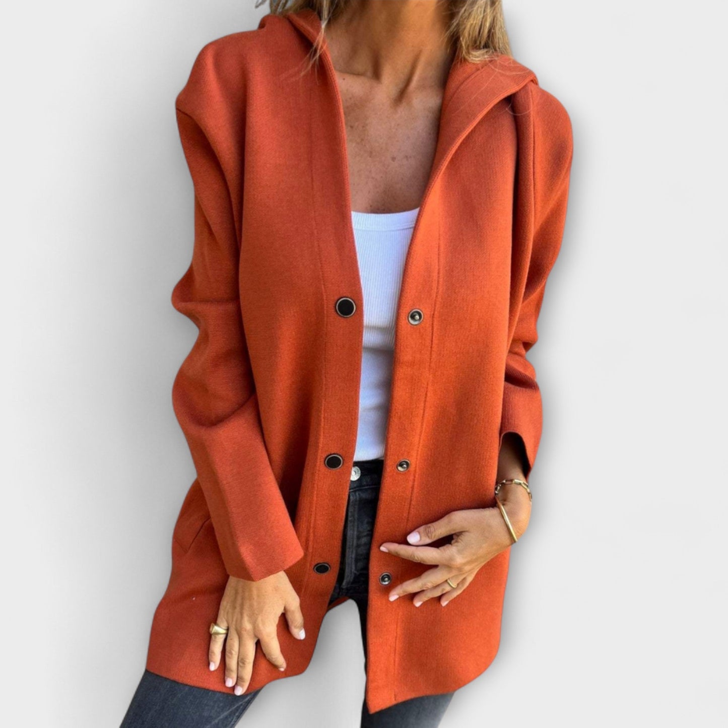 Damen Kapuzenjacke Modern mit Knöpfen