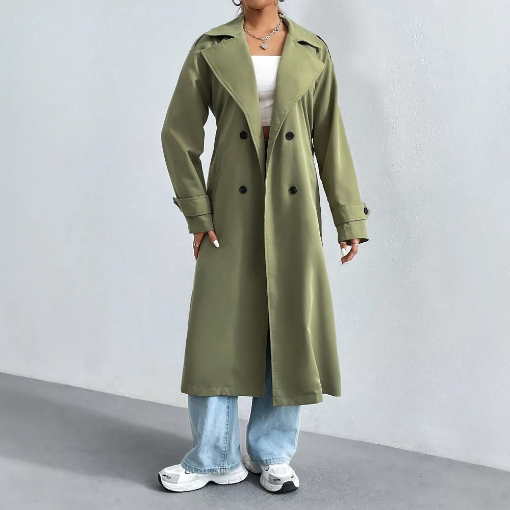 Langer Trenchcoat Damen Elegant Knöpfe