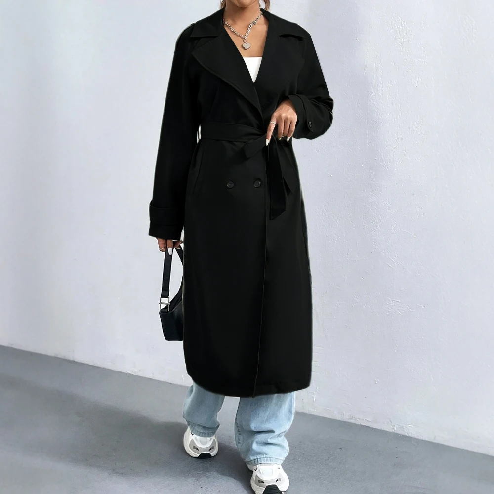 Langer Trenchcoat Damen Elegant Knöpfe