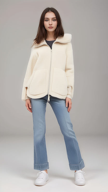 Weiche Fleecejacke Damen Teddyjacke Warm - IdealeKleiden