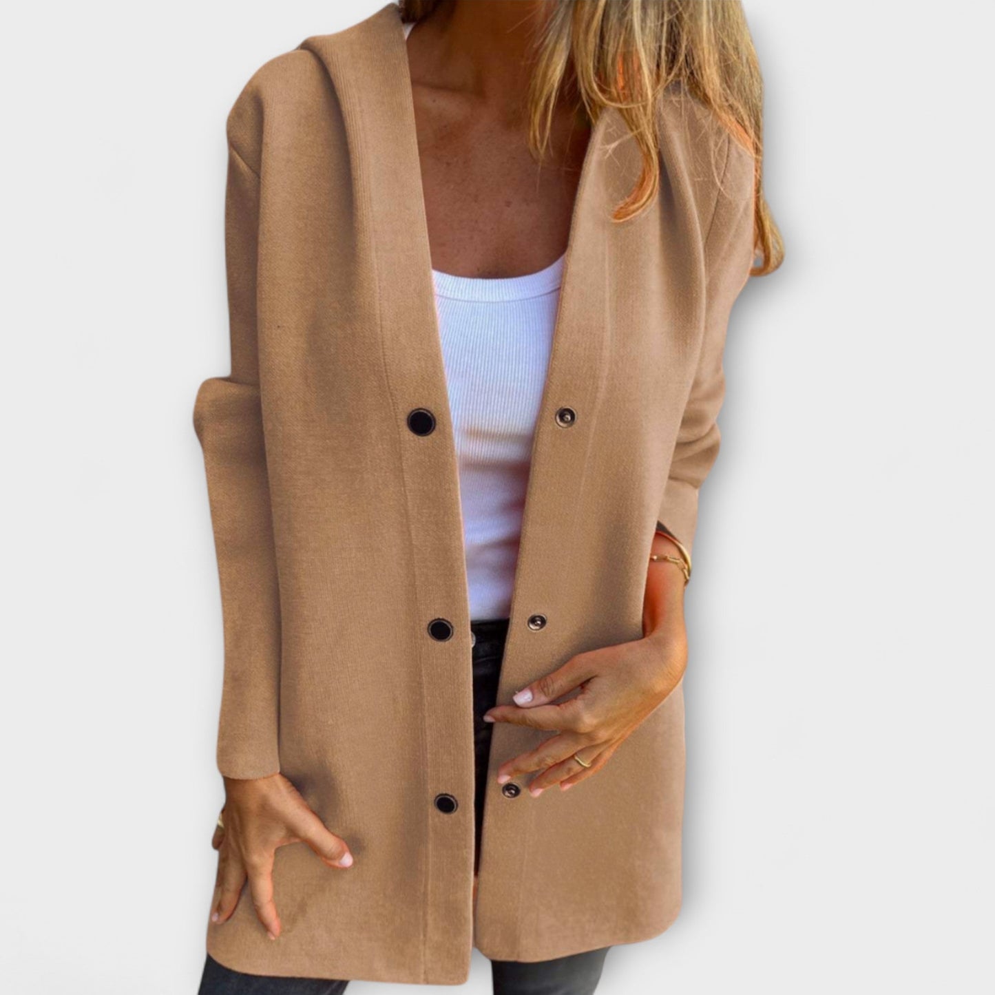 Damen Kapuzenjacke Modern mit Knöpfen