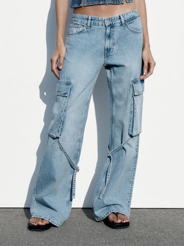 Weite Jeans Jessamine L mit Schnürverschluss → Damen Jeans Groß Größe Schnüren - IdealeKleiden