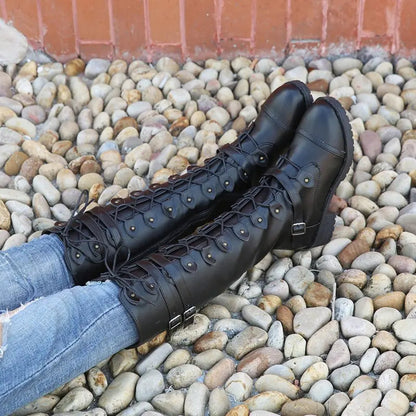 Stilvolle Bikerstiefel Ritter Look Niedriger Absatz - IdealeKleiden