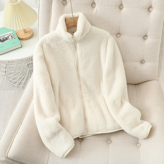 Weiche Fleecejacke Korallenrot Lockere Fit - IdealeKleiden