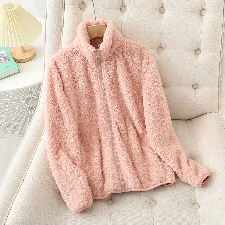 Weiche Damen Teddyjacke Reißverschluss Hochkragen