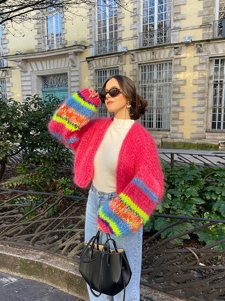 Bunte Damenstrickjacke Patchwork Design