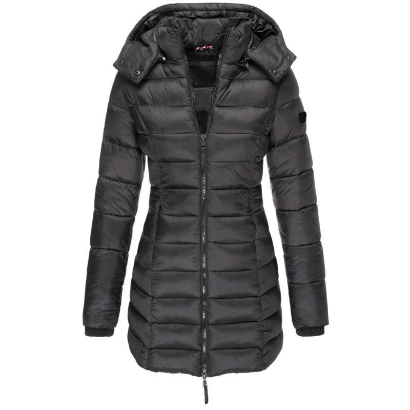 Kapuzenjacke Damen Mittellang Slim Fit