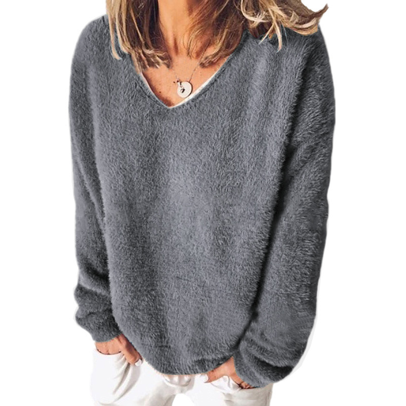 Bequemes Sweatshirt V-Ausschnitt Langarm Casual Look