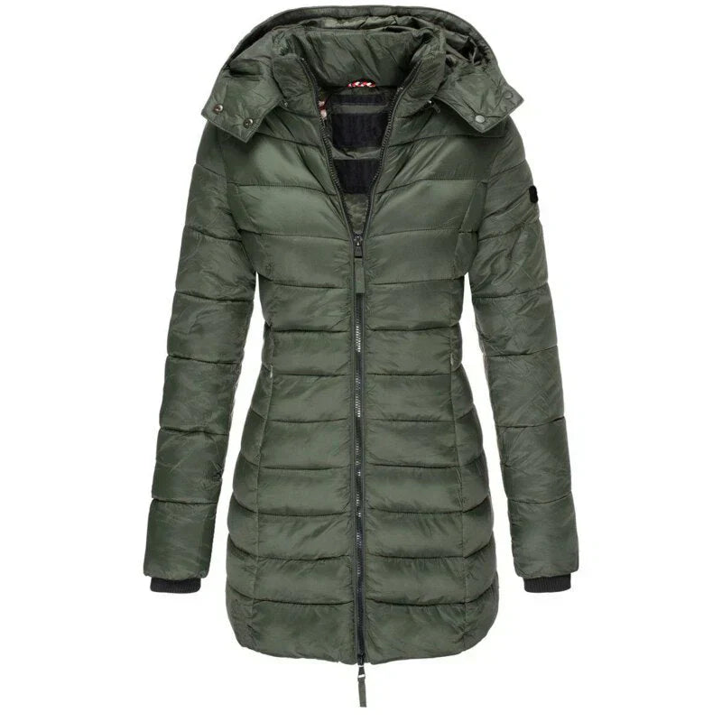Kapuzenjacke Damen Mittellang Slim Fit