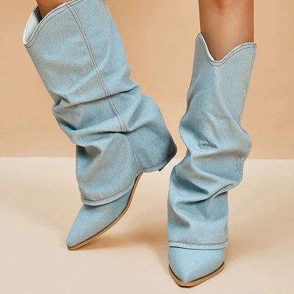 Mode Stiefel Denim Cowboy Chic - IdealeKleiden