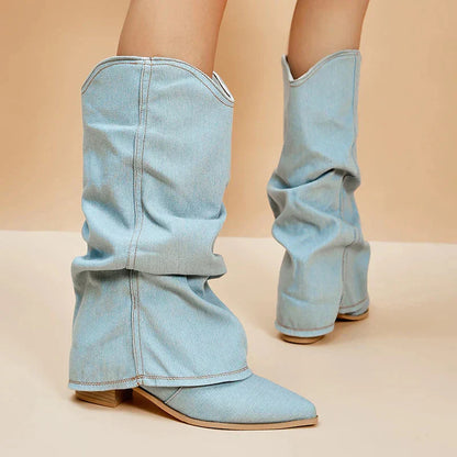 Mode Stiefel Denim Cowboy Chic