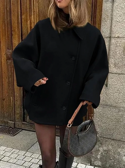 Großer Wollmantel Oversized Fledermausärmel - IdealeKleiden