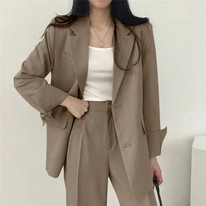 Damen Business Set - Einfarbig Blazer & Gerade Hosen