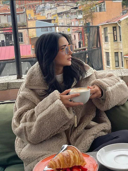 Weicher Teddy-Mantel Oversized mit Schaffell-Look - IdealeKleiden